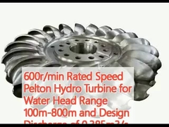 600r/min 물 머리 범위 100m-800m와 0.385m3/s의 설계 배charge를위한 펠튼 수력 터빈의 명명 속도