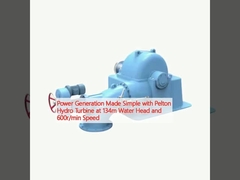 펠튼 수력 터빈으로 발전이 단순화 된 134m 물 머리 및 600r / min 속도